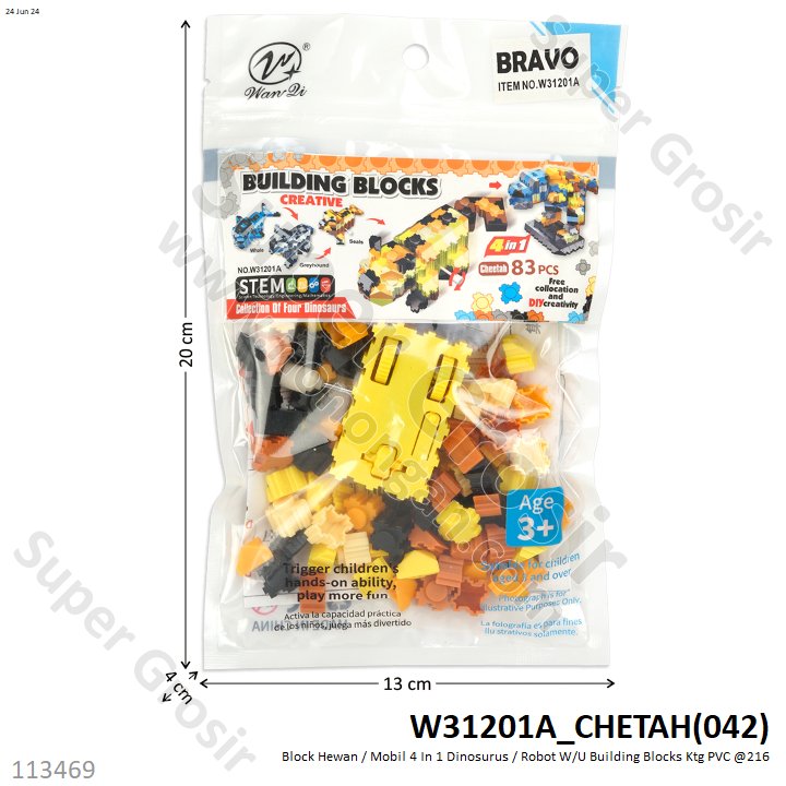 Block Hewan / Mobil 4 In 1 Dinosurus / Robot W/U Building Blocks Ktg PVC @216