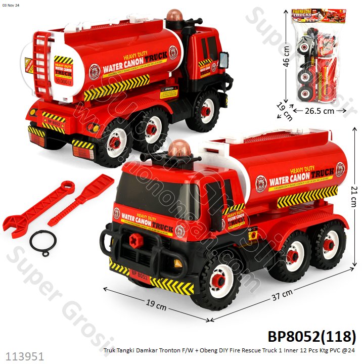 Truk Tangki Damkar Tronton F/W DIY + Obeng Fire Rescue Truck 1 Inner 12 Pcs Ktg PVC @24