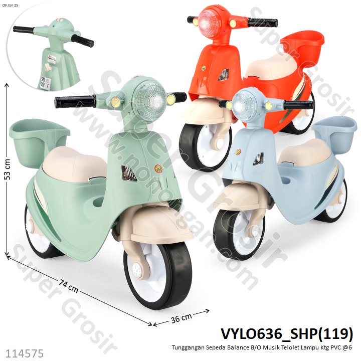 Tunggangan Sepeda Balance Motor Vespa B/O Musik Telolet Lampu Ktg PVC @6
