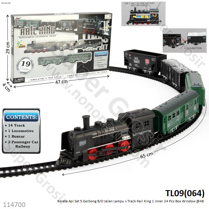 Kereta Api Set 5 Gerbong B/O Jalan Lampu + Track Rail King 1 Inner 24 Pcs Box Window @48