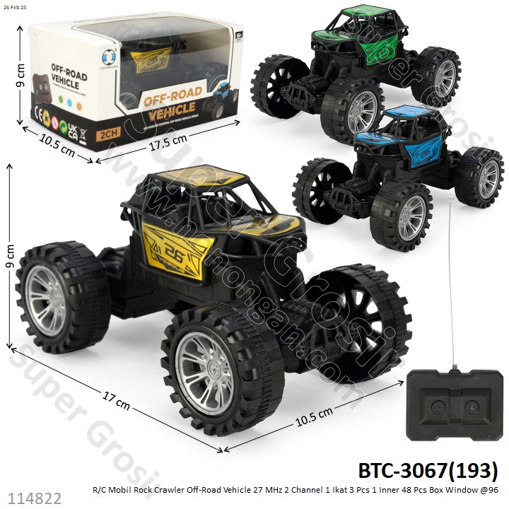 R/C Mobil Rock Crawler Off-Road Vehicle 27 MHz 2 Channel BTC-3067 1 Ikat 3 Pcs 1 Inner 48 Pcs Box Window @96