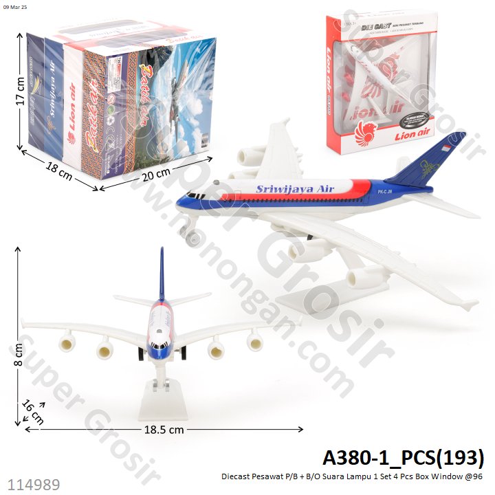 Diecast Pesawat P/B + B/O Suara Lampu 1 Set 4 Pcs Box Window @96