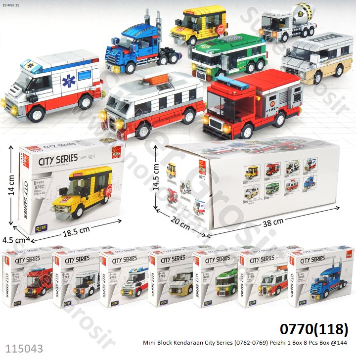 Mini Block Kendaraan City Series (0762-0769) Peizhi 1 Box 8 Pcs Box @144