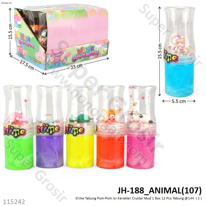Slime Tabung Pom-Pom Isi Karakter Crystal Mud 1 Box 12 Pcs Tabung @144