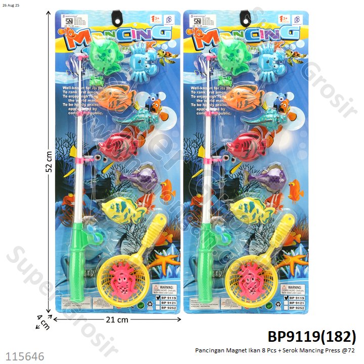 Pancingan Magnet Ikan 8 Pcs + Serok Mancing Press @72