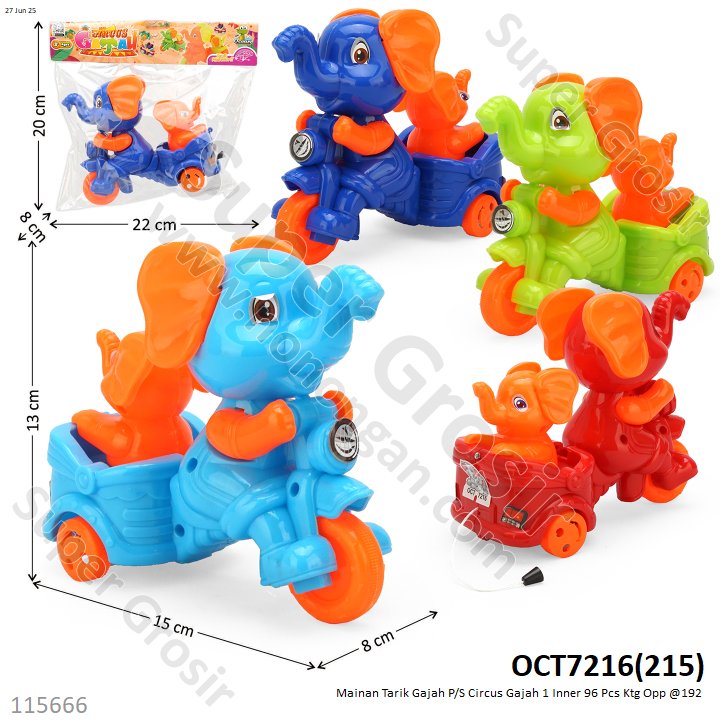 Mainan Tarik Gajah P/S Circus Gajah 1 Inner 96 Pcs Ktg Opp @192