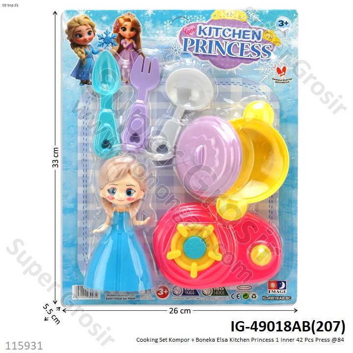 Cooking Set Kompor + Boneka Elsa Kitchen Princess 1 Inner 42 Pcs Press @84