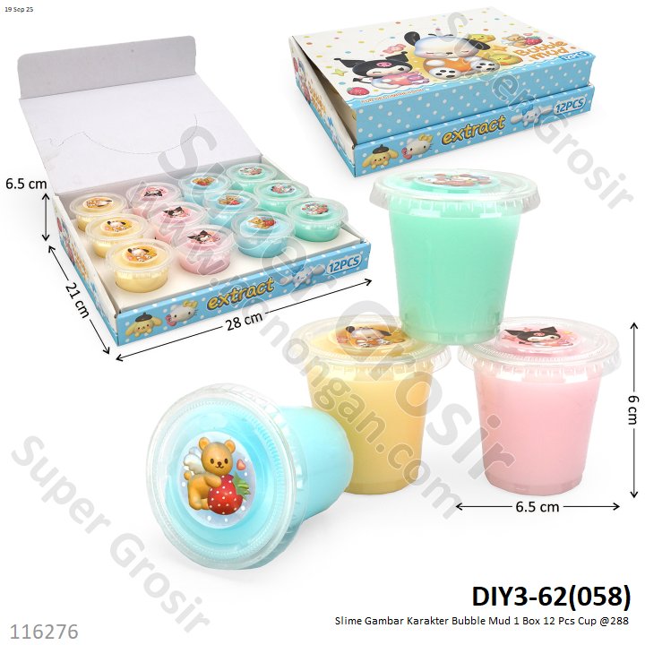 Slime Gambar Karakter Bubble Mud 1 Box 12 Pcs Cup @288