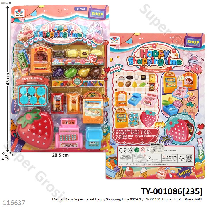 Mainan Kasir Supermarket Happy Shopping Time TY-001086 / TY-001003 1 Inner 42 Pcs Press @84