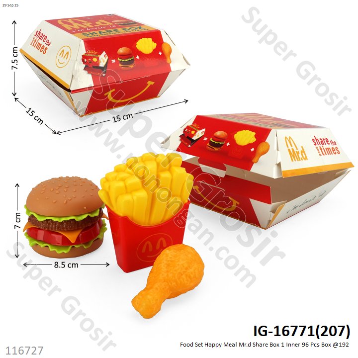 Food Set Happy Meal Mr.d Share Box 1 Inner 96 Pcs Box @192