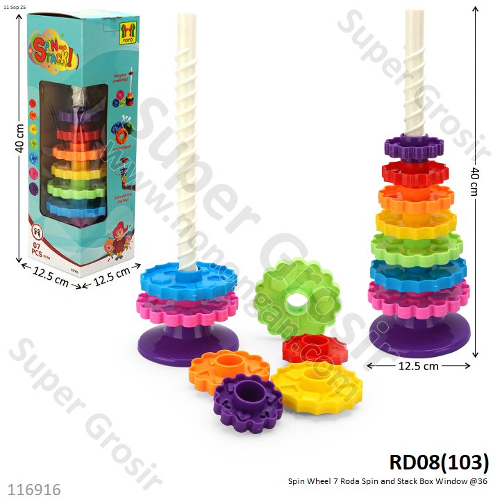 Mainan Edukasi Spin Wheels 7 Roda Gigi Spin and Stack Box Window @36
