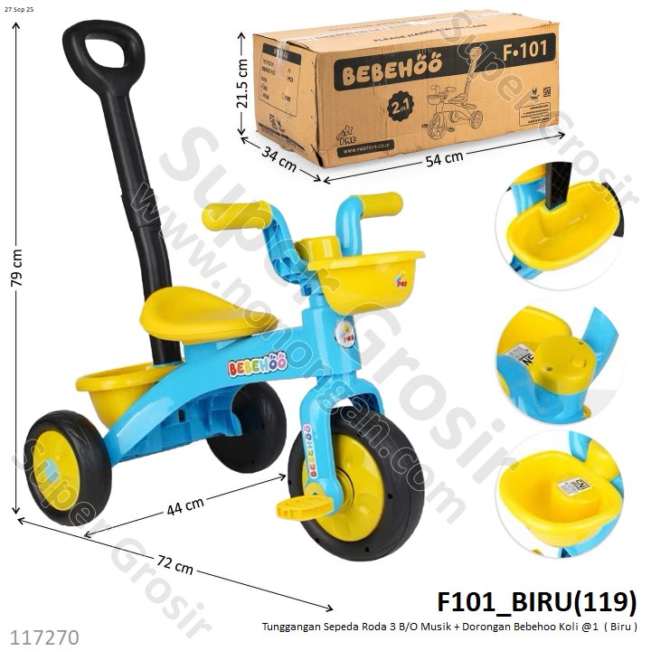 Tunggangan Sepeda Roda 3 B/O Musik + Dorongan Bebehoo Koli @1