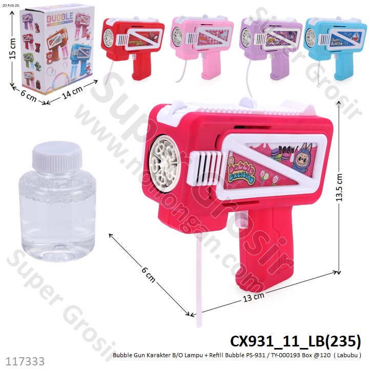 Bubble Gun Karakter B/O Lampu + Refill Bubble PS-931 / TY-000193 Box @120