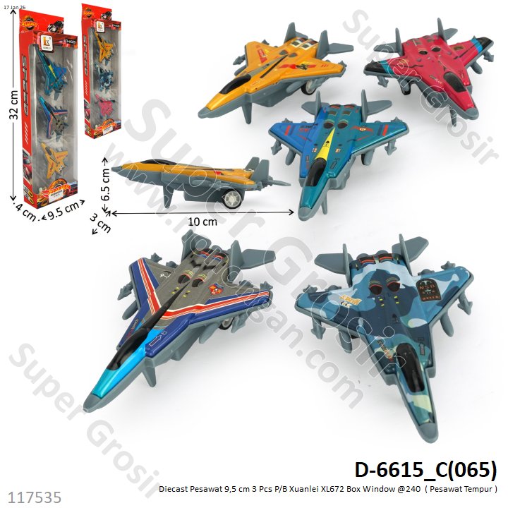 Diecast Pesawat 9,5 cm 3 Pcs P/B Xuanlei XL672 Box Window @108