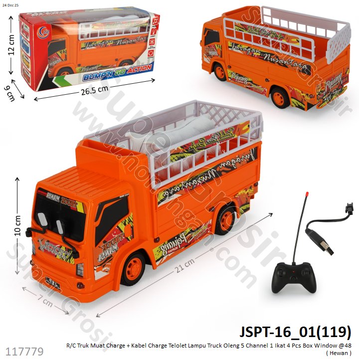 R/C Truk Muat Charge + Kabel Charge Telolet Lampu Truck Oleng 5 Channel 1 Ikat 4 Pcs Box Window @48