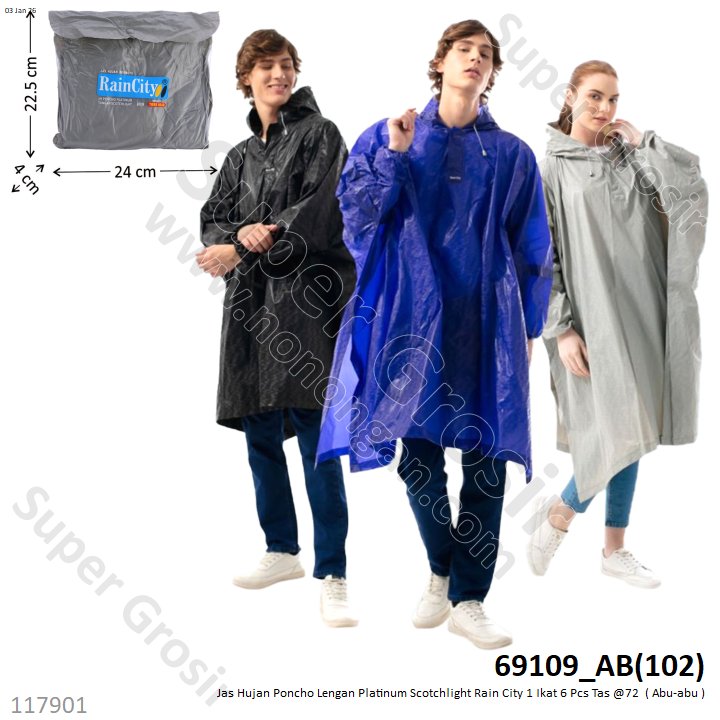 Jas Hujan Poncho Lengan Platinum Scotchlight Rain City 1 Ikat 6 Pcs Tas @72