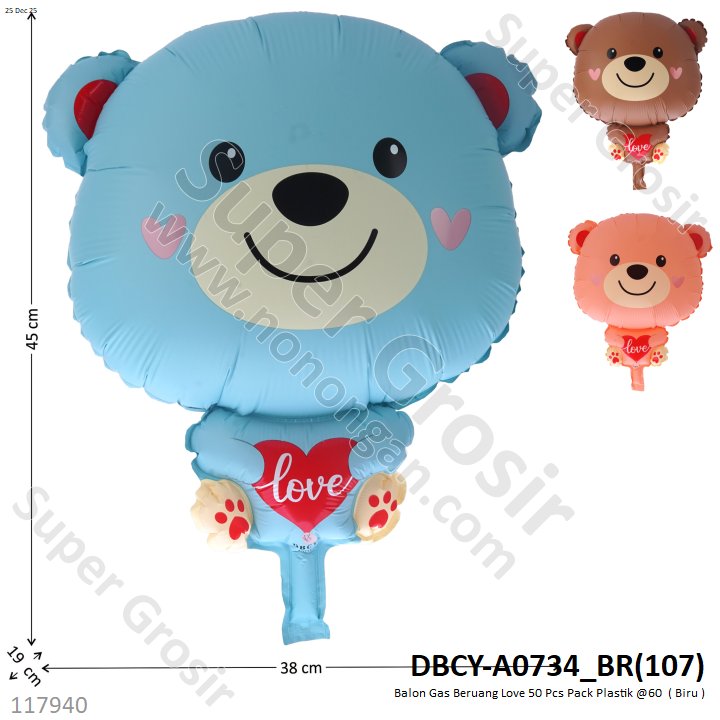 Balon Gas Beruang Love 50 Pcs Pack Plastik @60