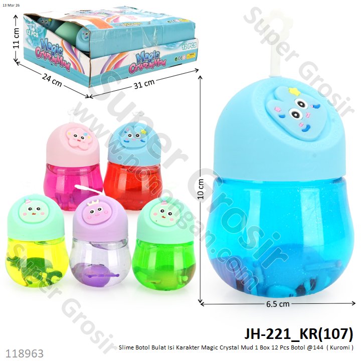 Slime Botol Bulat Isi Karakter Magic Crystal Mud 1 Box 12 Pcs Botol @144