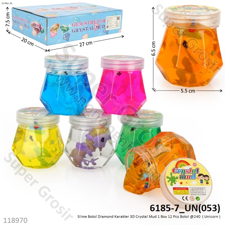 Slime Botol Diamond Karakter 3D Crystal Mud 1 Box 12 Pcs Botol @240