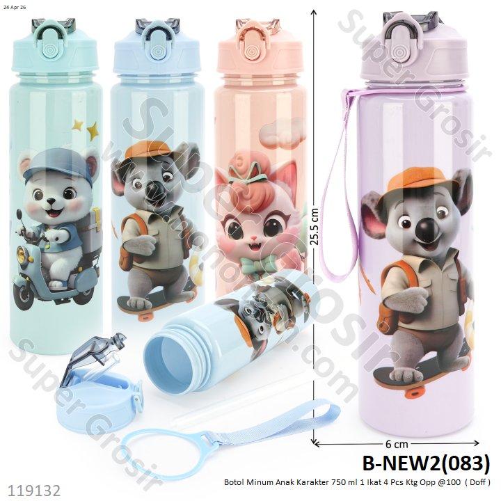 Botol Minum Anak Karakter 750 ml 1 Ikat 4 Pcs Ktg Opp @100