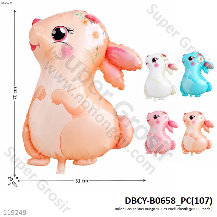 Balon Gas Kelinci Bunga 50 Pcs Pack Plastik @60