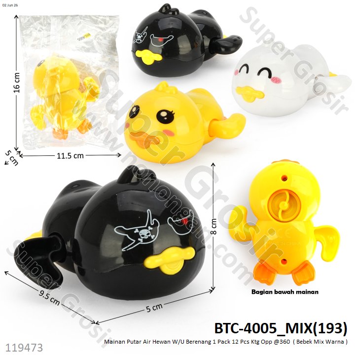 Mainan Putar Air Hewan W/U Berenang 1 Pack 12 Pcs Ktg Opp @360