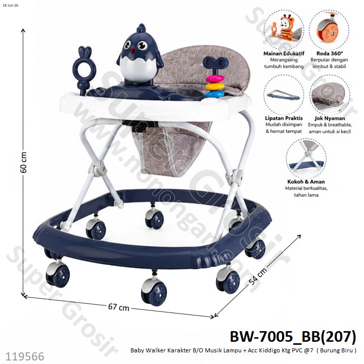 Baby Walker Karakter B/O Musik Lampu + Acc Kiddigo Ktg PVC @7