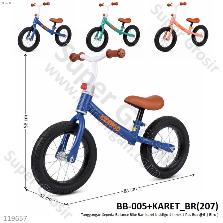 Tunggangan Sepeda Balance Bike Ban Karet Kiddigo 1 Inner 1 Pcs Box @6