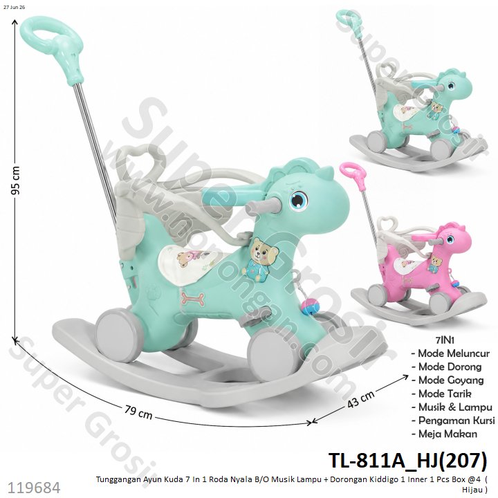 Tunggangan Ayun Kuda 7 In 1 Roda Nyala B/O Musik Lampu + Dorongan Kiddigo 1 Inner 1 Pcs Box @4
