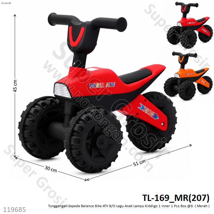 Tunggangan Sepeda Balance Bike ATV B/O Lagu Anak Lampu Kiddigo 1 Inner 1 Pcs Box @6