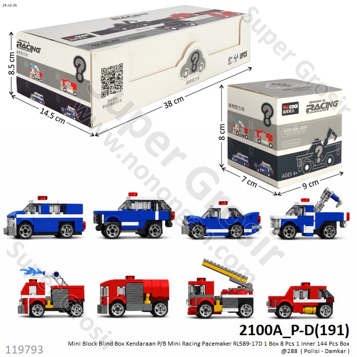 Mini Block Blind Box Kendaraan P/B Mini Racing Pacemaker RL589-17D 1 Box 8 Pcs 1 Inner 144 Pcs Box @288