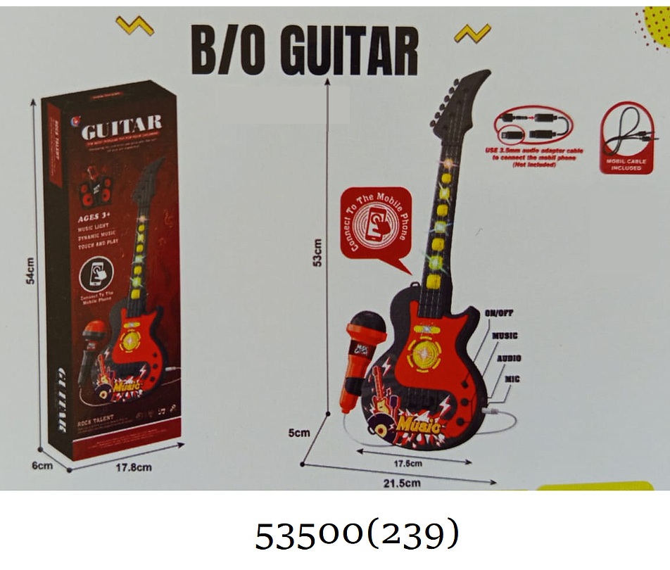 Gitar B/O Musik Lampu + Mic Bisa Konek Hp Guitar Box @36