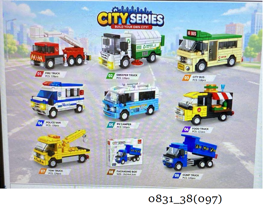 Mini Block Kendaraan City Series Peizhi 1 Ikat 8 Pcs (Set) 1 Inner 72 Pcs Box @144
