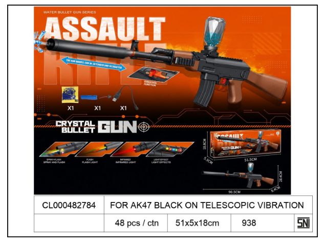 Senapan Peluru Gel AK47 Charge + Kabel Charge + Peluru Assault Rifle 1 Inner 24 Pcs Box @48