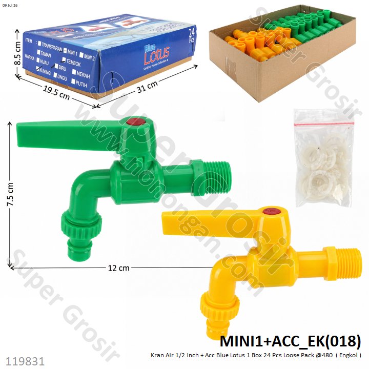 Kran Air 1/2 Inch + Acc Blue Lotus 1 Box 24 Pcs Loose Pack @480