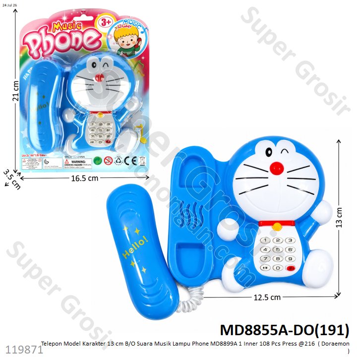 Telepon Model Karakter 13 cm B/O Suara Musik Lampu Phone MD8899A 1 Inner 108 Pcs Press @216