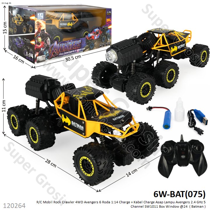 R/C Mobil Rock Crawler 4WD Avengers 6 Roda 1:14 Charge + Kabel Charge Asap Lampu Avengers 2.4 GHz 5 Channel SW1011 Box Window @24
