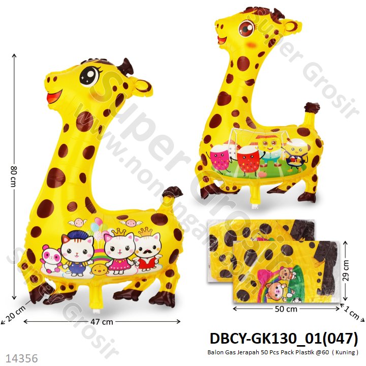 Balon Gas Jerapah 50 Pcs Pack Plastik @60
