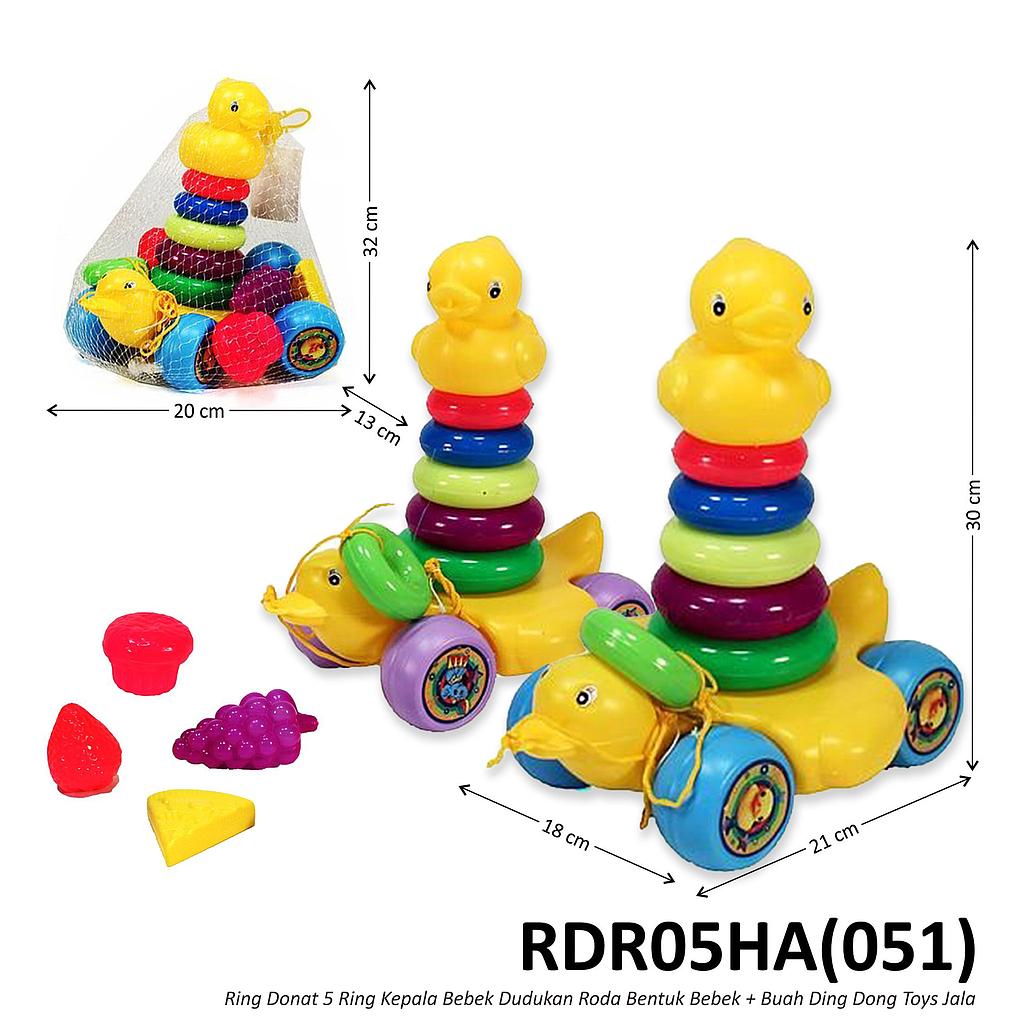 Ring Donat 5 Ring Kepala Bebek Dudukan Roda Bentuk Bebek + Buah Ding Dong Toys Jala @60