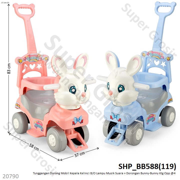 Tunggangan Dorong Mobil Kepala Kelinci B/O Lampu Musik Suara + Dorongan Bunny-Bunny Ktg Opp @4