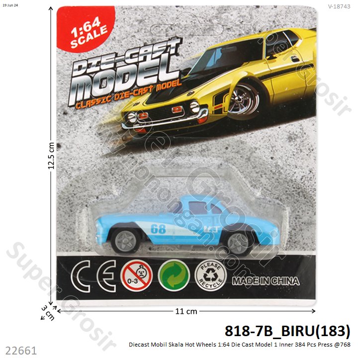 Diecast Mobil Skala Hot Wheels 1:64 Die Cast Model 1 Inner 384 Pcs Press @768