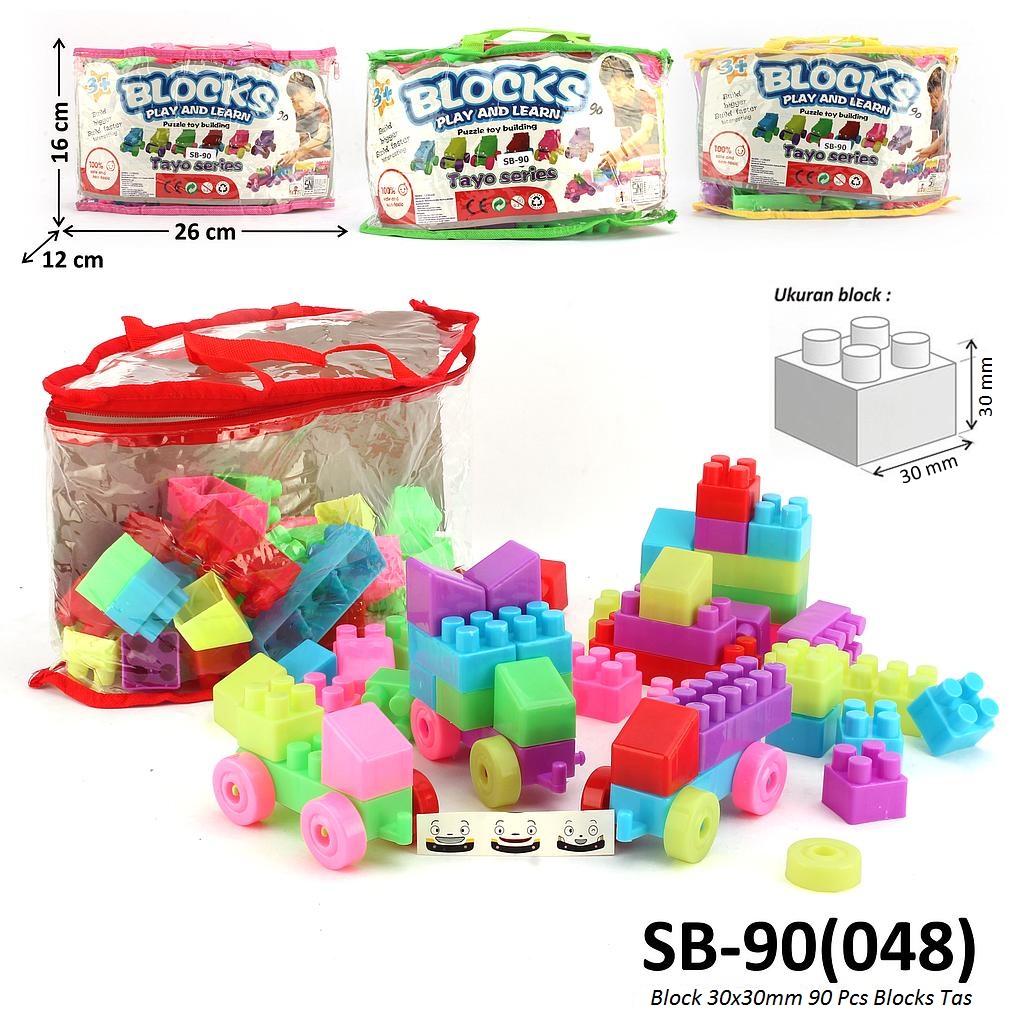 Block 30x30 mm 90 Pcs Blocks Play And Learn Block Tas Tabung @36