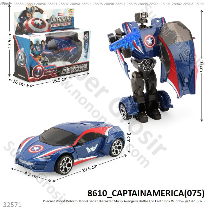 (ONLINE) Diecast Mobil Deform Robot Karakter Avengers Battle For Earth Box Window @1
