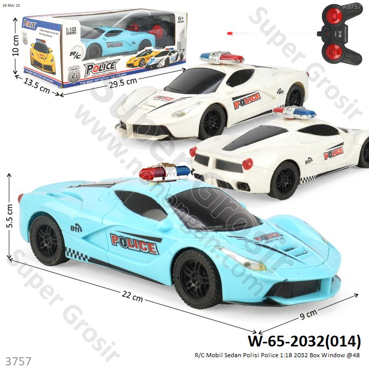 R/C Mobil Sedan Polisi Police 1:18 W-65-2032 Box Window @48