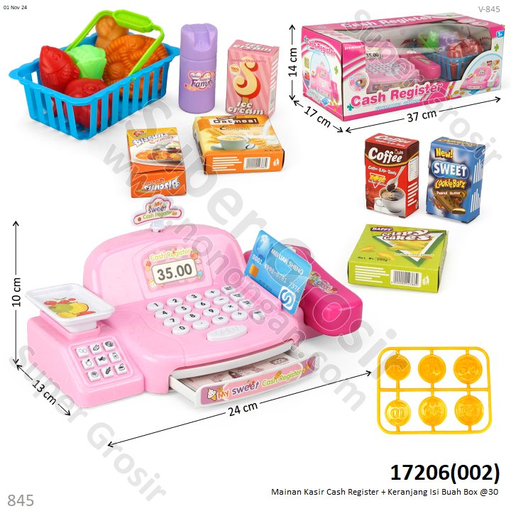 Mainan Kasir Cash Register B/O Suara Lampu + Keranjang Buah Cash Register Box @30