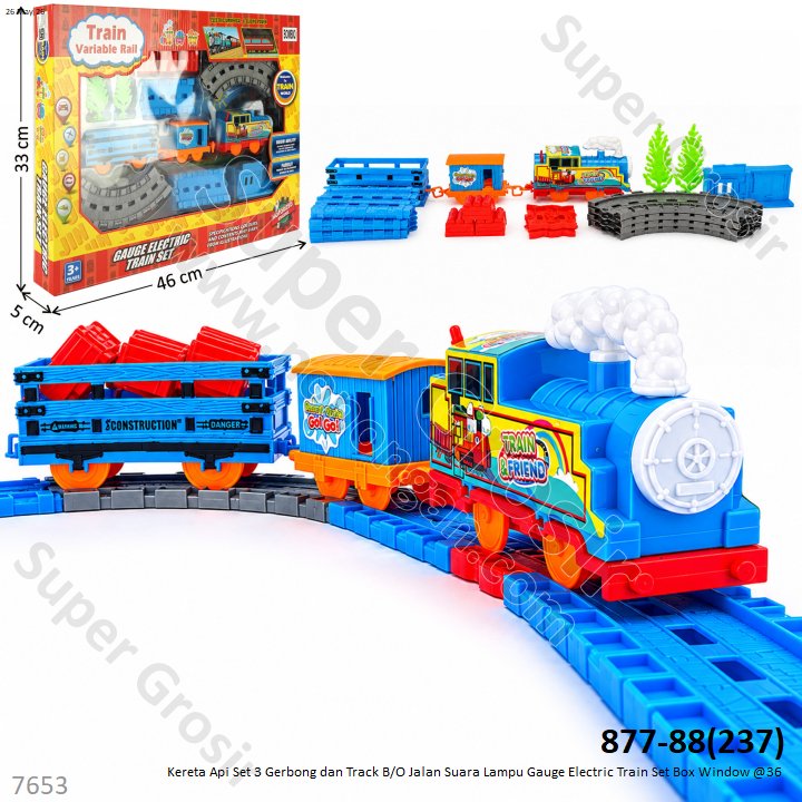 Kereta Api Set 3 Gerbong dan Track B/O Jalan Suara Lampu Gauge Electric Train Set Box Window @36