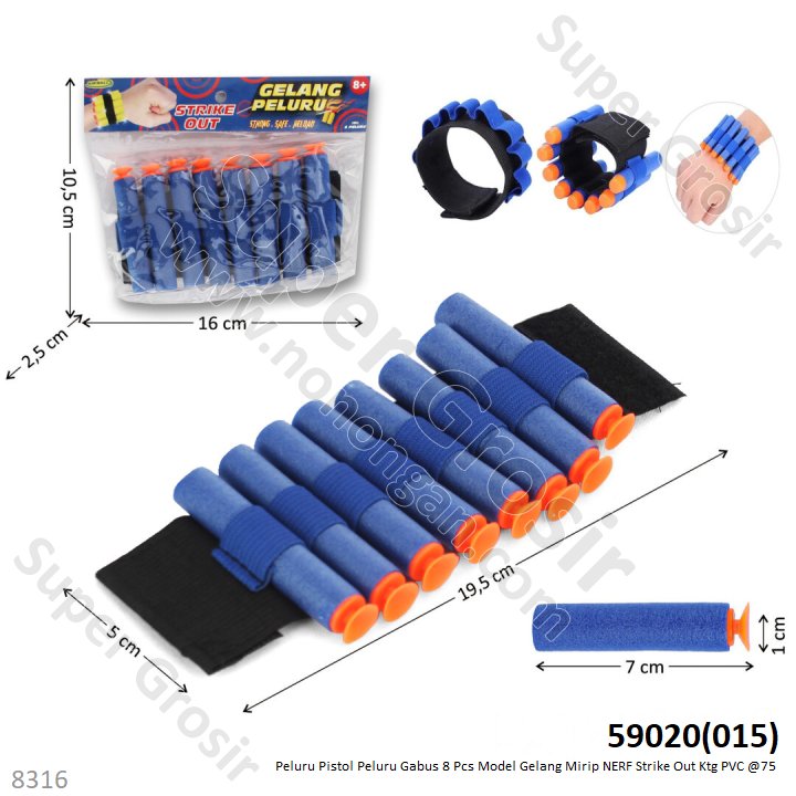 Peluru Pistol Gabus Tempel Kaca 8 Pcs Model Gelang Strike Out Ktg @75