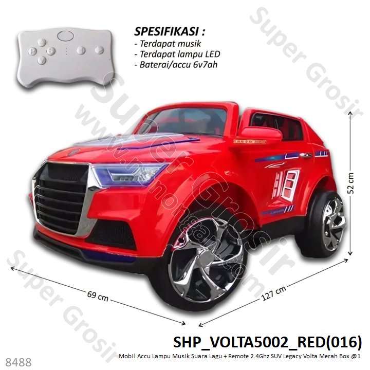 Mobil Aki Legacy Merah Musik Suara Lagu Lampu + Remote 2.4Ghz Volta Box @1
