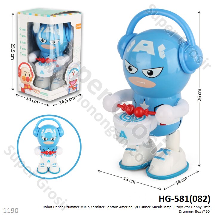 Robot Dance Captain America Drum B/O Musik Lampu Box Window @60