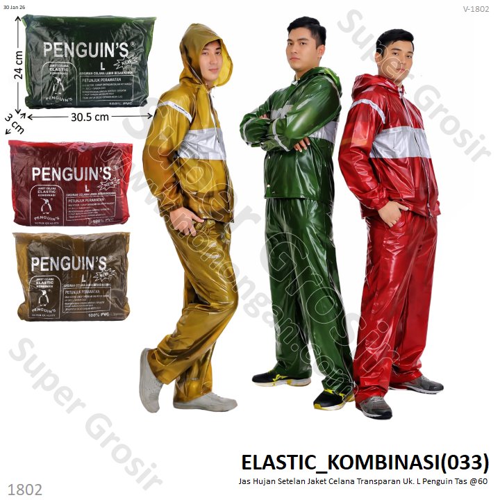 Jas Hujan Setelan Jaket Celana Transparan Uk. L Penguin Tas @60